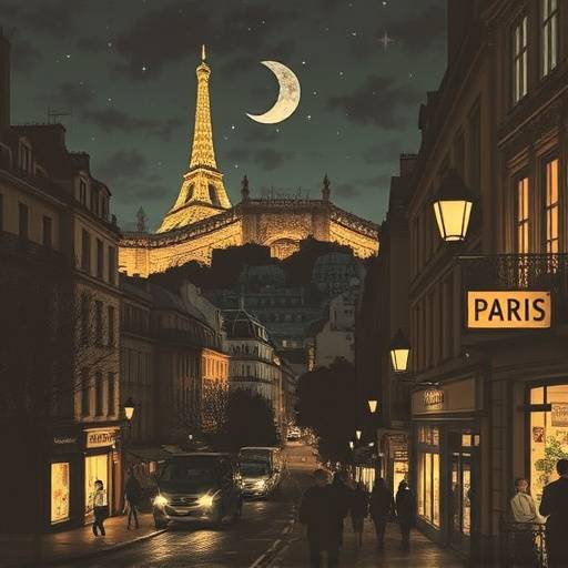 Affiche de 'Les Secrets de Montmartre', avec une vue nocturne de la butte Montmartre à Paris.